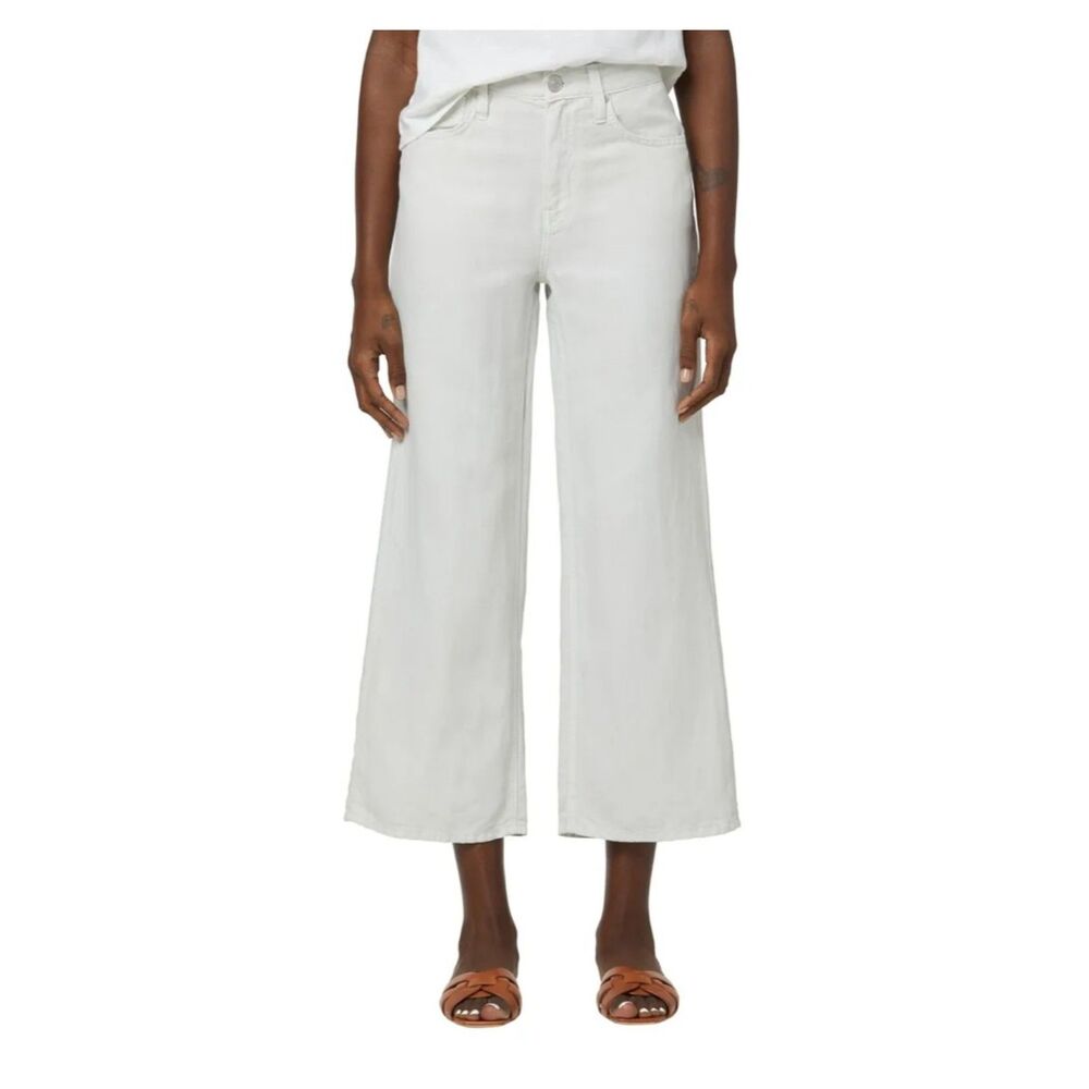 Hudson Jeans Rosie High Rise Wide Leg Crop Pant, Linen Blend, White, Sz 27